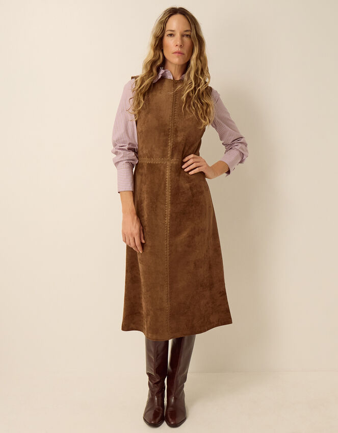 Josie Sleeveless Faux Suede Midi Dress, Brown (BROWN), large