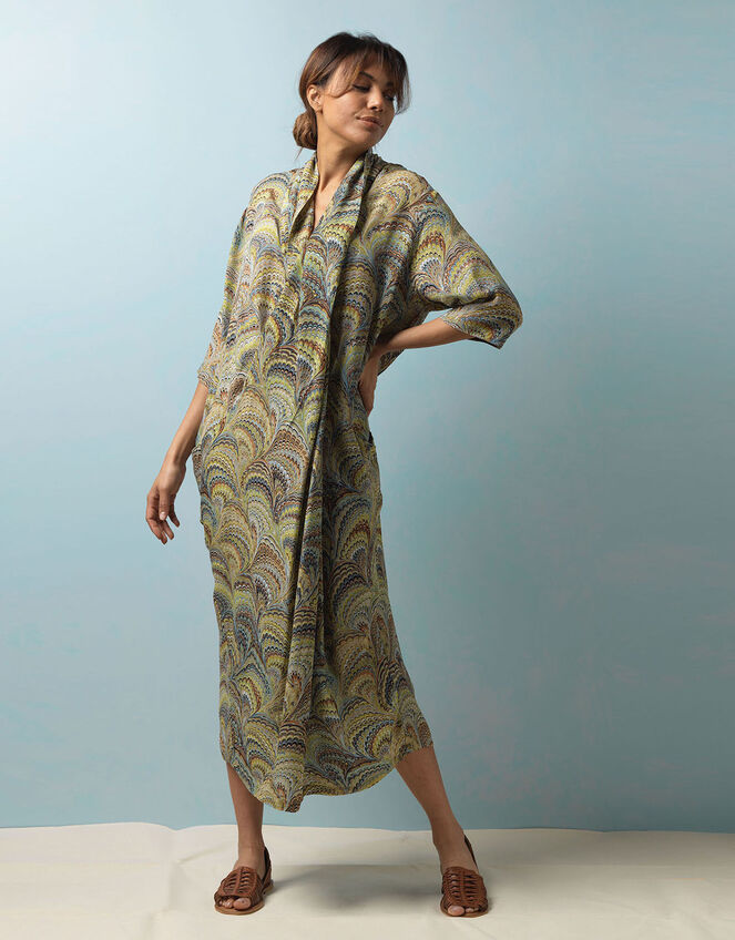 One Hundred Stars Marble Print Rachel Dress, Green (GREEN), large
