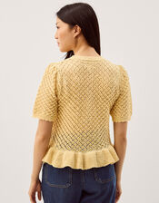 Shea Short Sleeve Ruffle Knit Cardigan, Yellow (YELLOW), large