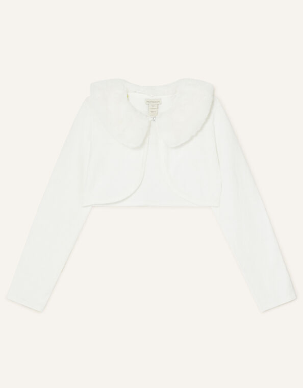 Super-Soft Faux Fur Collar Cardigan, Ivory (IVORY), large