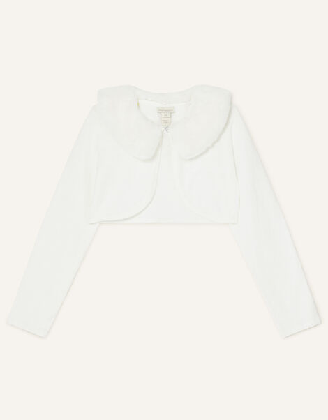 Super-Soft Faux Fur Collar Cardigan, Ivory (IVORY), large
