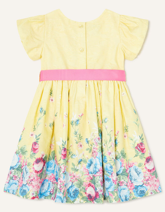 Baby Jacquard Floral Hem Dress, Yellow (YELLOW), large