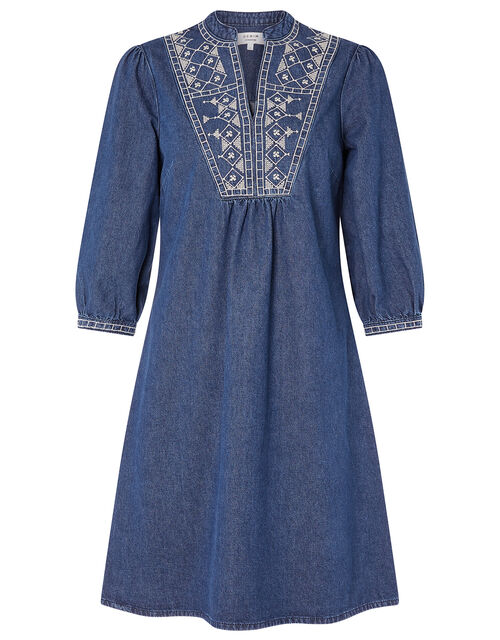 Embroidered Denim Dress, Blue (INDIGO), large