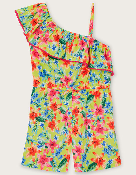 Tropical One-Shoulder Playsuit, Green (LIME), large