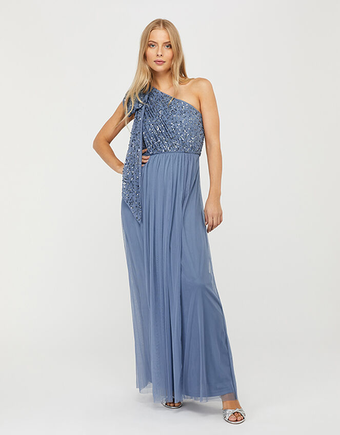 Odell Sustainable Sequin One-Shoulder Maxi Dress, Blue (BLUE), large