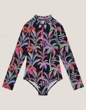 Tropical UPF50+ Long Sleeve Swimsuit, Black (BLACK), large