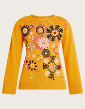 Floral Embroidered Sweater, Yellow (OCHRE), large