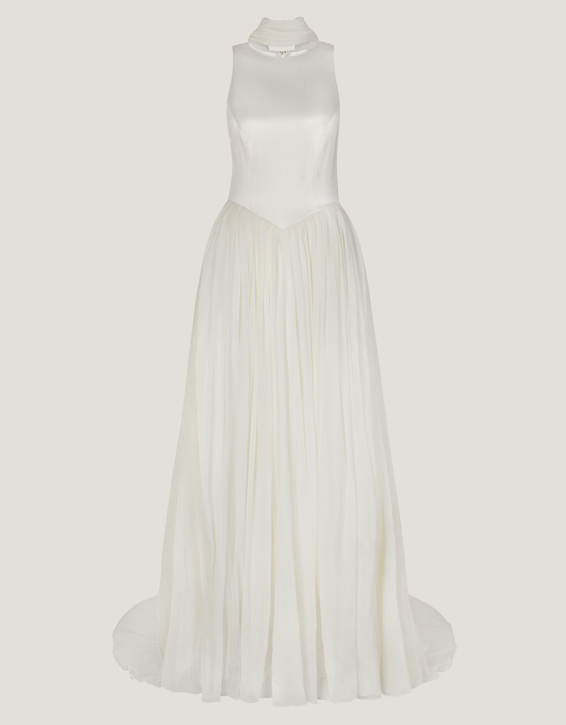 Margo Drop Waist Wedding Dress & Scarf, Ivory (IVORY), large