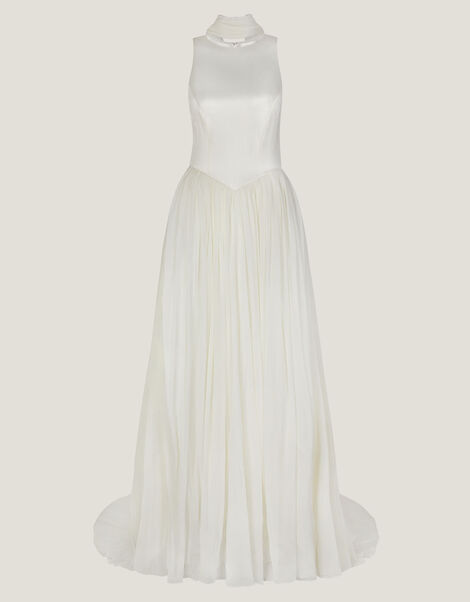 Margo Drop Waist Wedding Dress & Scarf, Ivory (IVORY), large