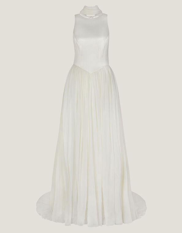 Margo Drop Waist Wedding Dress & Scarf, Ivory (IVORY), large