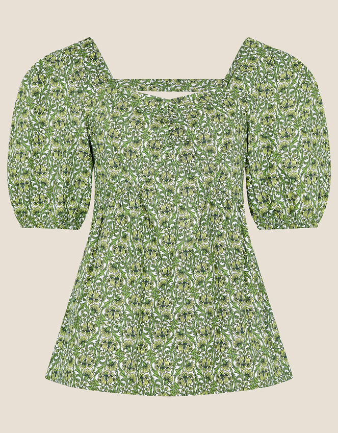 Sweetheart Neck Floral Print Top, Green (GREEN), large