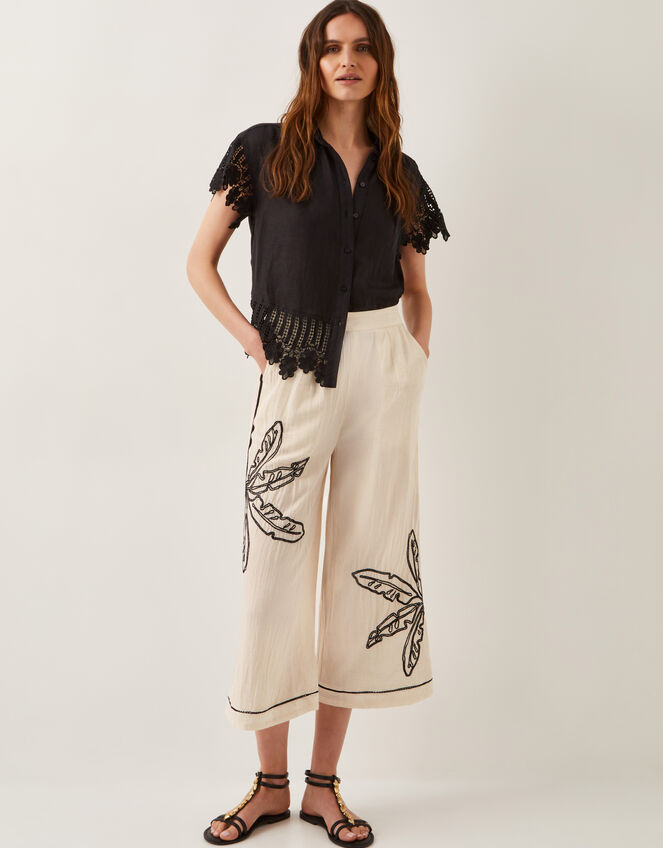 Hope Leaf Embroidered Culottes, Natural (NATURAL), large