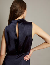 Livia Satin Cowl Halter Midi Dress, Blue (NAVY), large