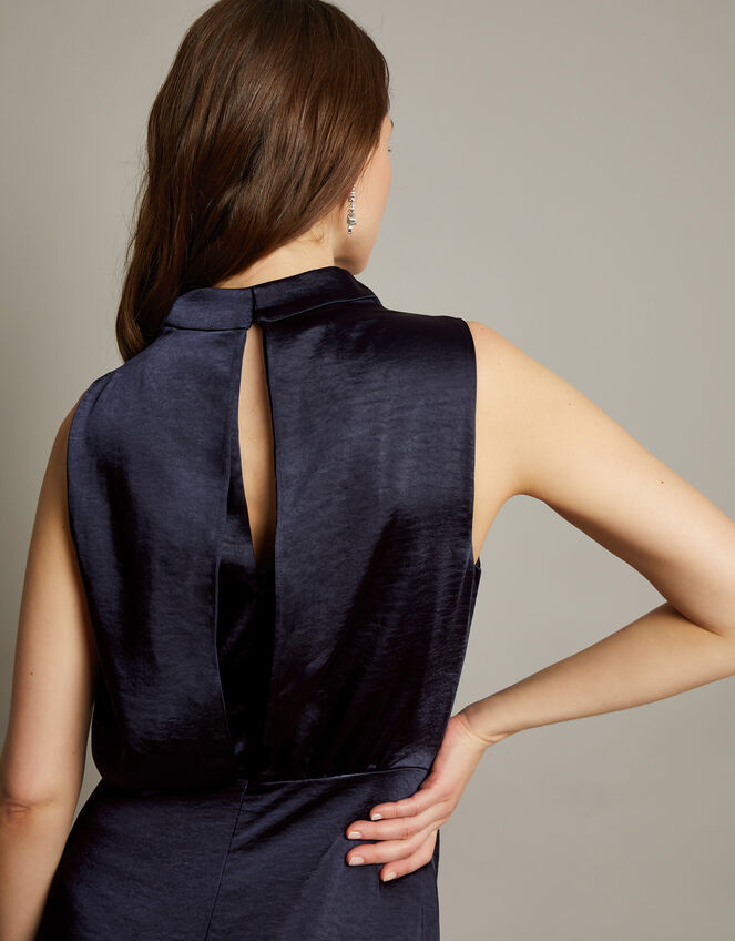 Livia Satin Cowl Halter Midi Dress, Blue (NAVY), large