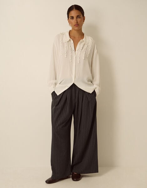 Ambar Pinstripe Wide Leg Trousers, Grey (CHARCOAL), large