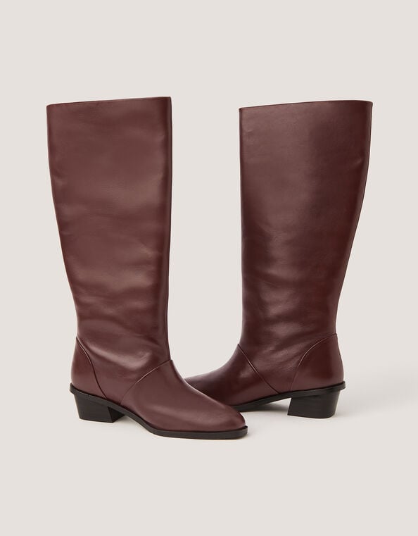 Indi Leather Knee High Boots, Red (BURGUNDY), large