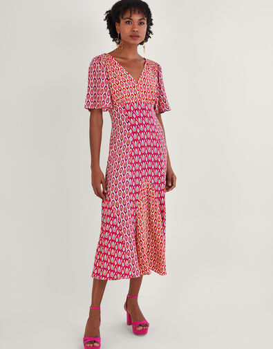 Nieve Print Midi Dress with Sustainable Viscose, Ivory (IVORY), large