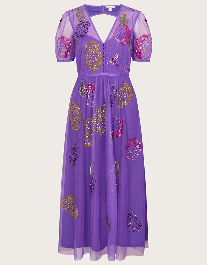 Diana Embellished Tea Dress in Recycled Polyester, Purple (LILAC), large