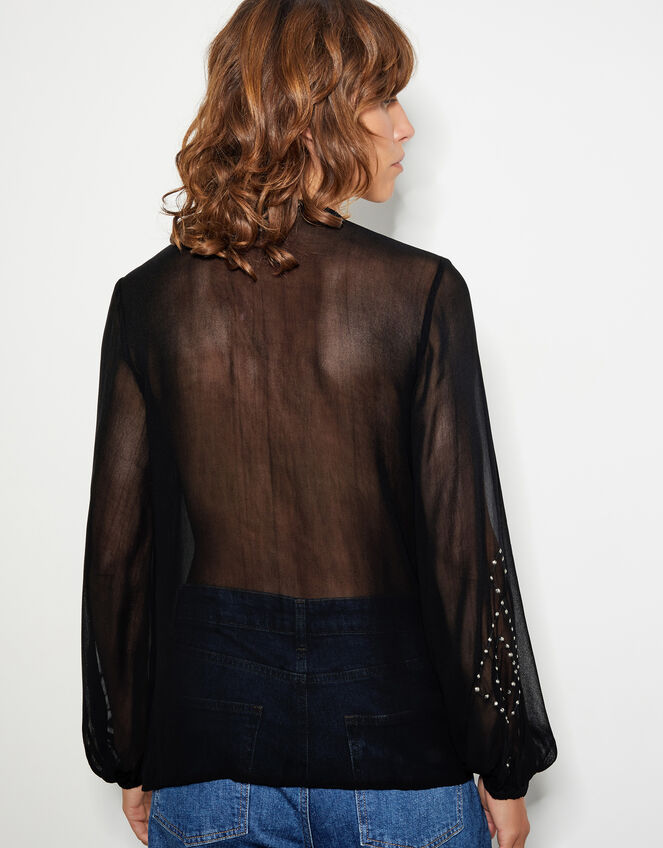 Saskia Stud Ruffle Blouse, Black (BLACK), large