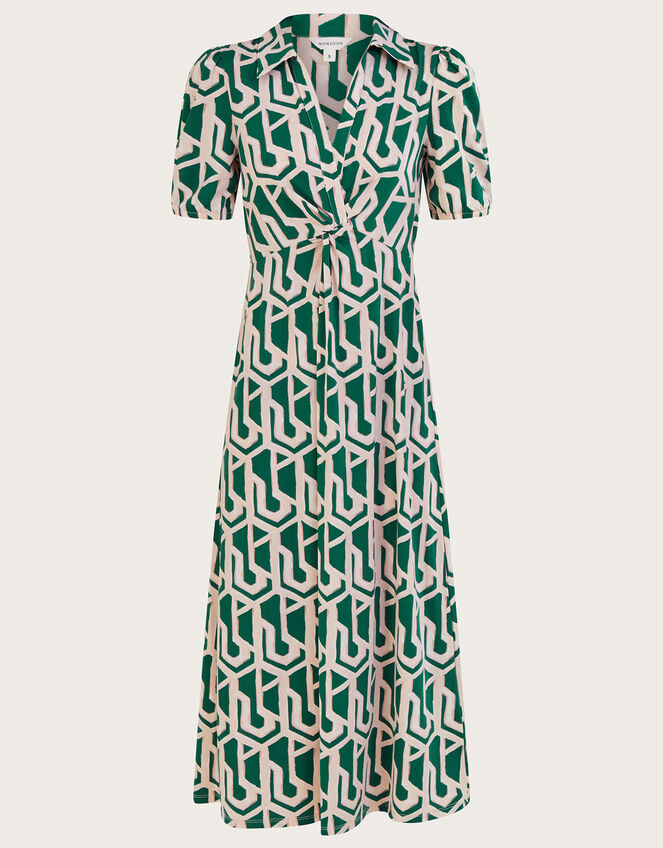 Geometric Print Midi Jersey Shirt Dress, Green (GREEN), large