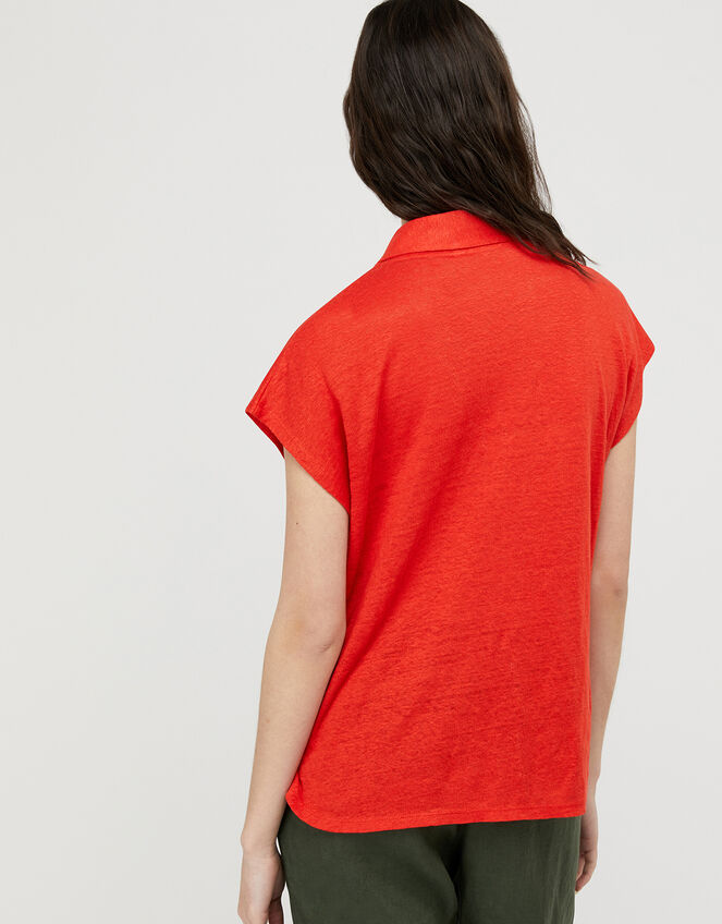 Leena Short Sleeve Shirt in Pure Linen, Red (RED), large
