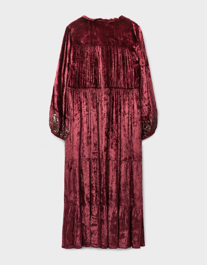 East Brogan Sequin Velvet Tiered Maxi Dress, Red (BERRY), large