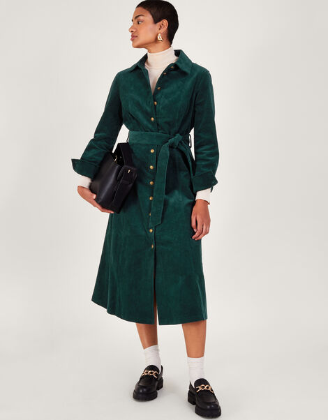 Teri Cord Shirt Dress, Green (DARK GREEN), large