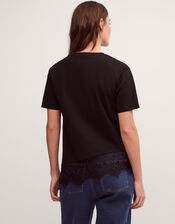 Lola Lace Trim Jersey T-Shirt, Black (BLACK), large