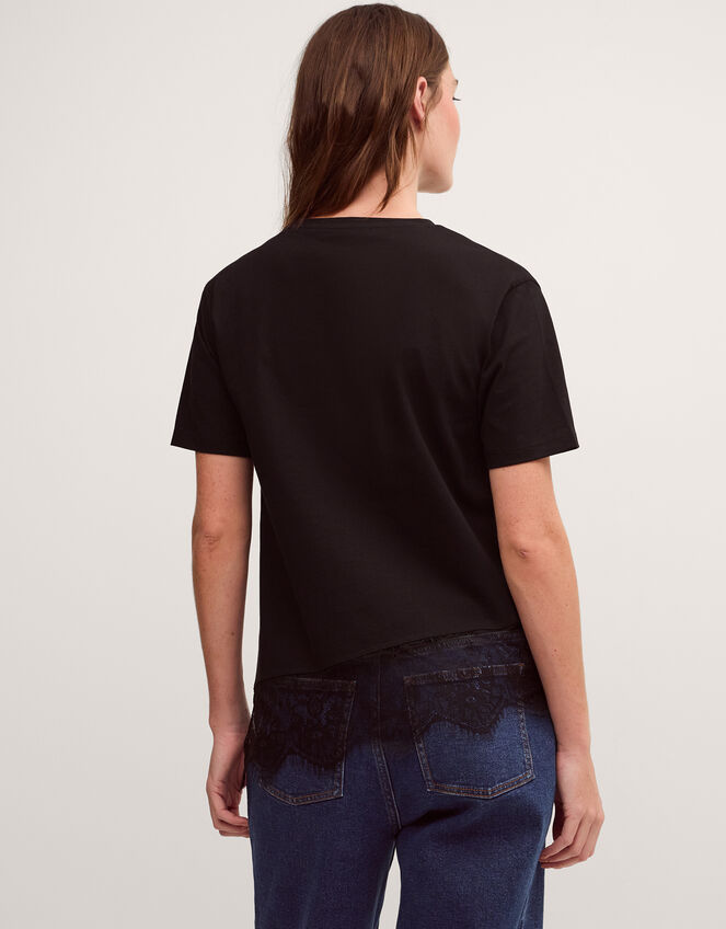 Lola Lace Trim Jersey T-Shirt, Black (BLACK), large