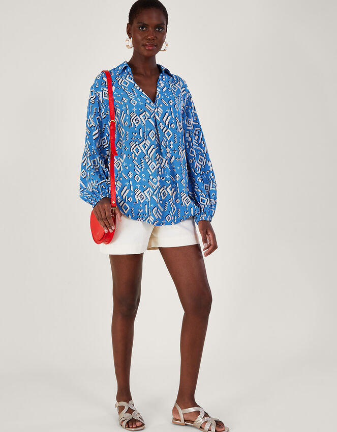 Gigi Print Blouse, Blue (BLUE), large