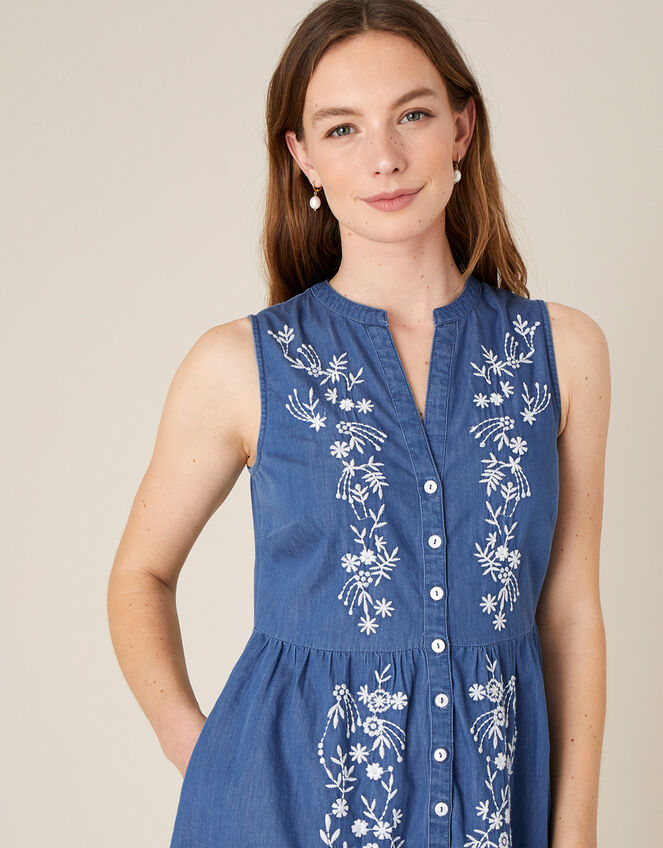 Floral Embroidered Dress, Blue (DENIM BLUE), large