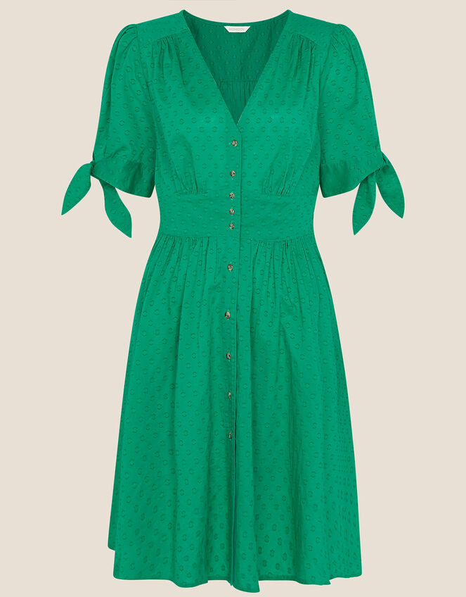 Button-Through Puff Sleeve Dress, Green (GREEN), large