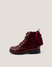 Bow Patent Lace Up Boots, Red (BURGUNDY), large