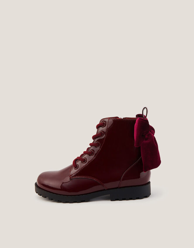 Bow Patent Lace Up Boots, Red (BURGUNDY), large
