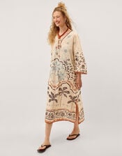 Aleah Tropical Print Midi Kaftan, Ivory (IVORY), large