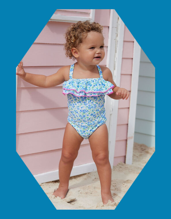 Sunuva Baby Vintage Ditsy Floral Swimsuit, Blue (BLUE), large