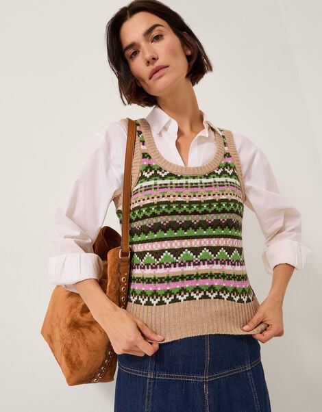 Fira Fair Isle Knitted Tank Top, Green (GREEN), large