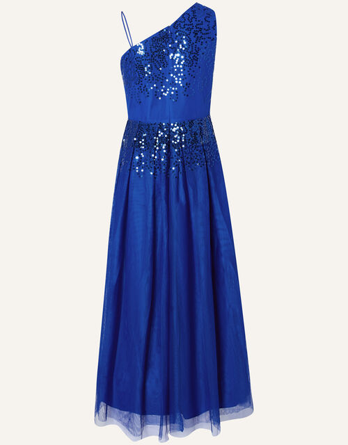 Elish One-Shoulder Sequin Prom Dress, Blue (BLUE), large