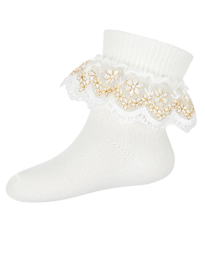 Baby Chloe Sparkle Lace Sock, Ivory (IVORY), large