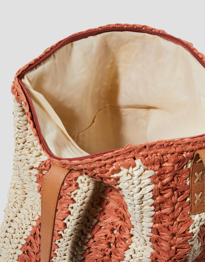 Lola Stripe Raffia Crochet Tote Bag, , large