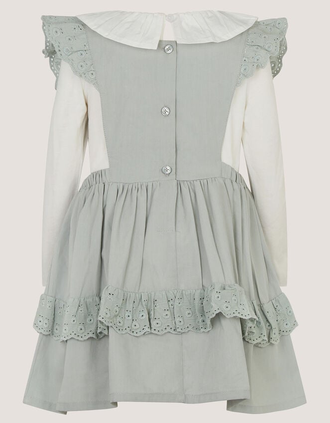 Baby Butterfly Embroidered Pinafore Dress & Top Set, Green (GREEN), large