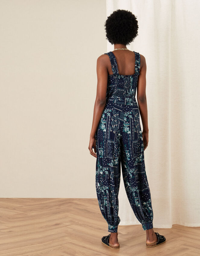 Printed Jersey Hareem Jumpsuit, Blue (NAVY), large