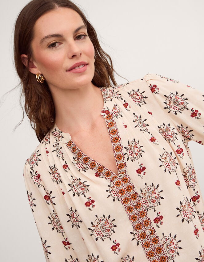 Carrie Print Blouse, Ivory (IVORY), large