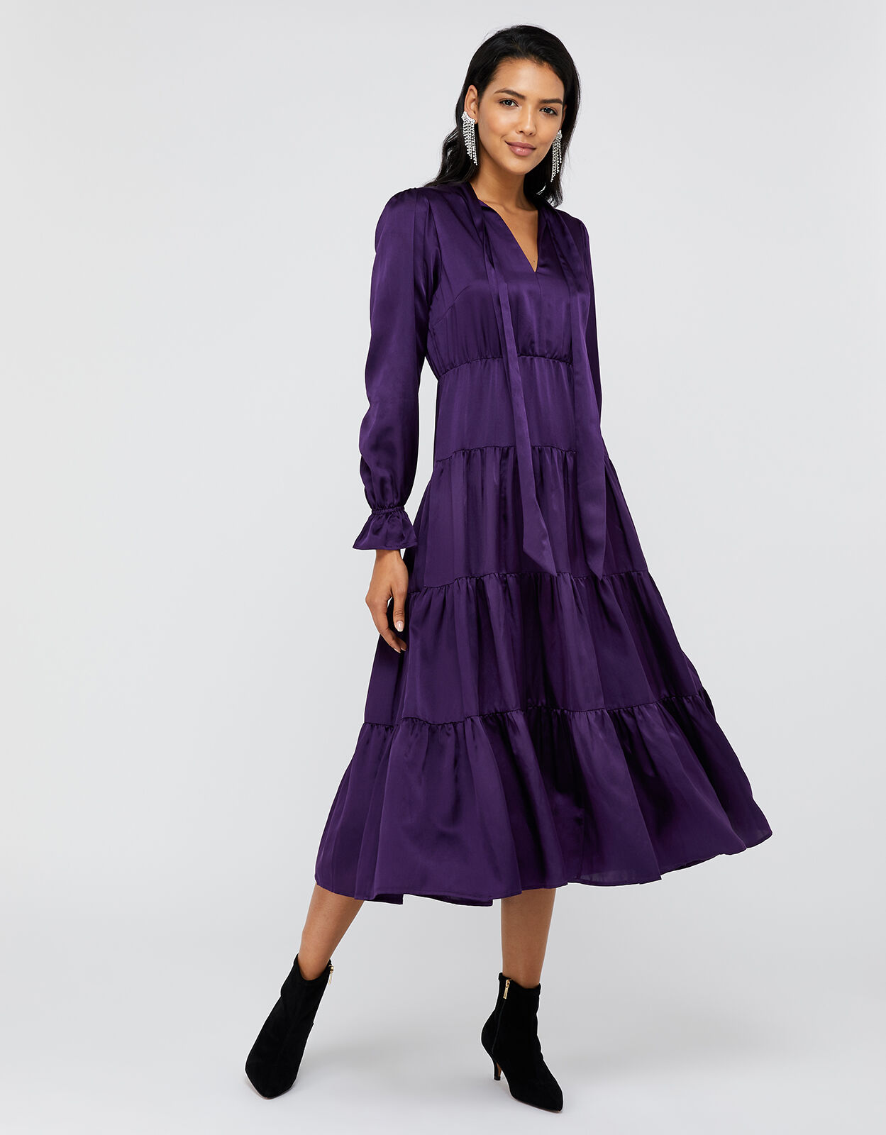 Purple tiered dress clearance