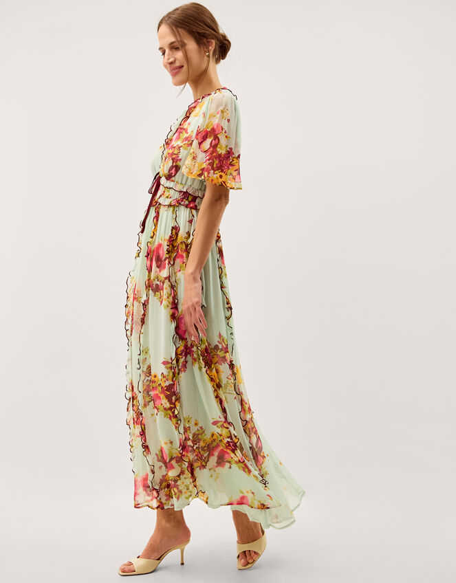 Perrie Frill Floral Print Maxi Dress, Green (SAGE), large