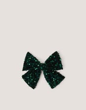 Sequin Velvet Bow Clip, Green (GREEN), large