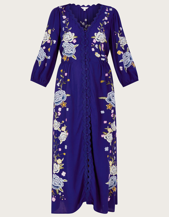 Olla Floral Embroidered Tea Dress, Blue (BLUE), large