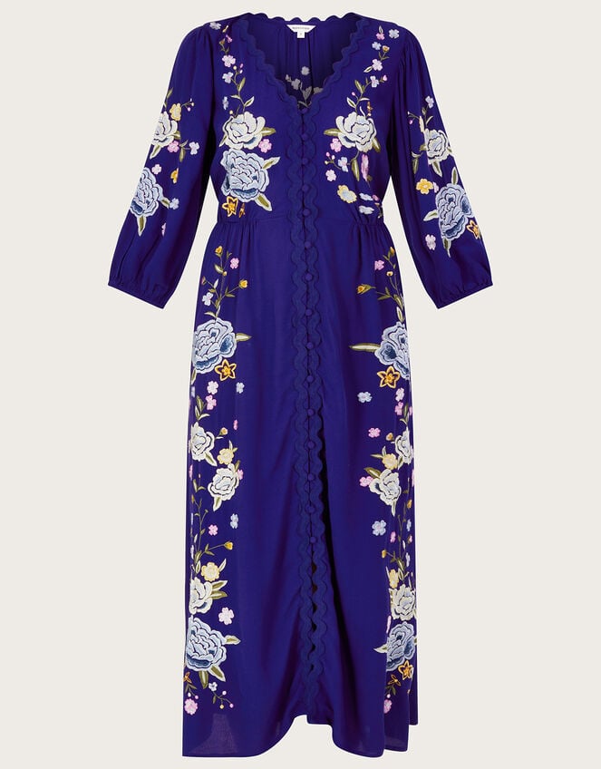 Olla Floral Embroidered Tea Dress in Sustainable Viscose, Blue (BLUE), large