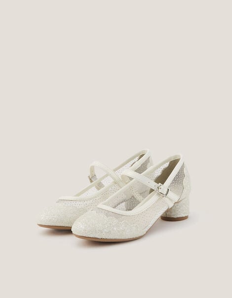 Annabelle Glitter Mesh Heels, Ivory (IVORY), large