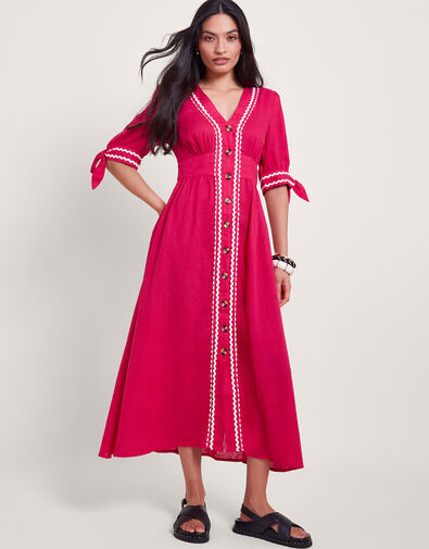 Lita V-Neck Ric Rac Midi Dress, Pink (PINK), large